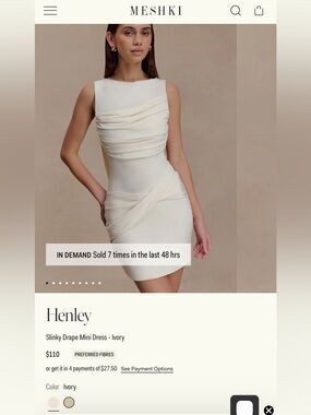 Meshki Ivory Henley Slinky Drape Mini Dress